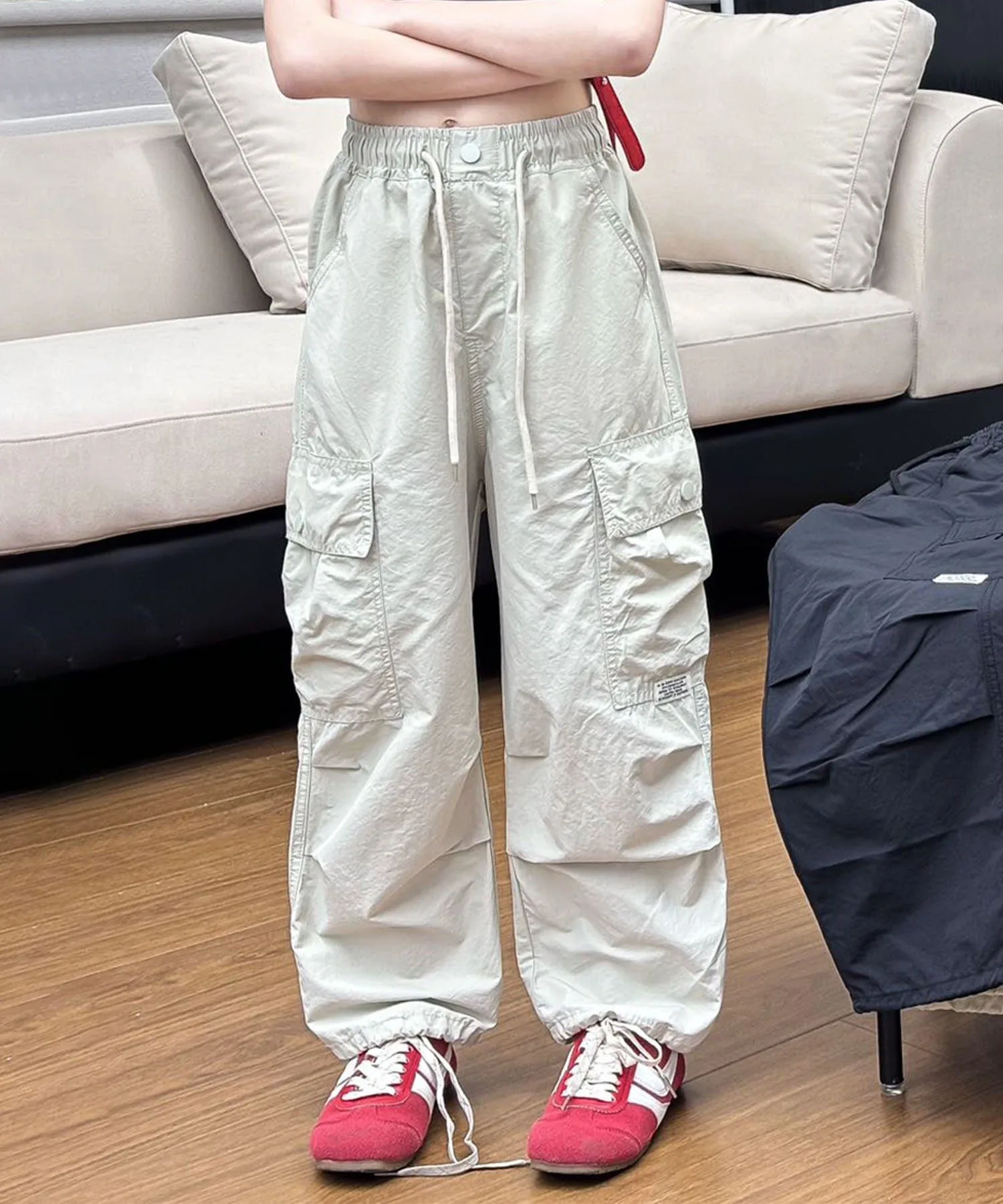 Брюки-карго на завязках Aimoha Kids, Light gray