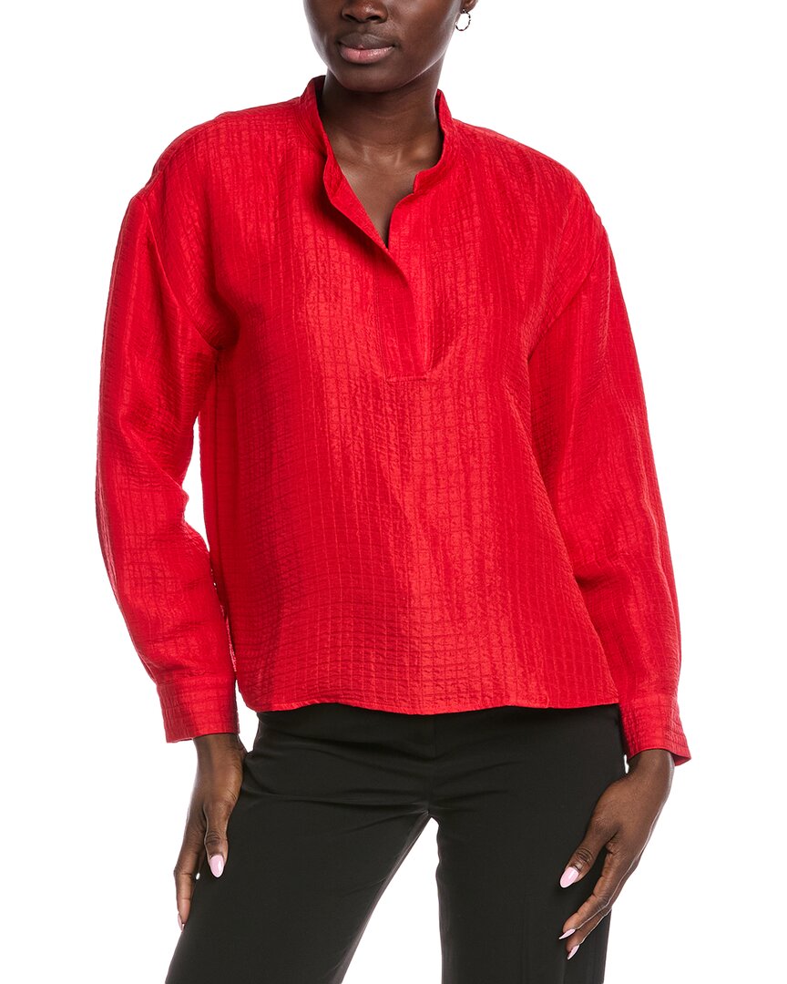 

EILEEN FISHER топ с воротником-стойкой из смеси шелка и льна, красный