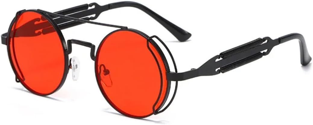 

Модные круглые солнцезащитные очки в стиле стимпанк для мужчин, ретро, ​​с металлическим корпусом и двойной пружиной, уникальные, для женщин, защита от УФ-излучения UV400 UATXTAU, Black Red