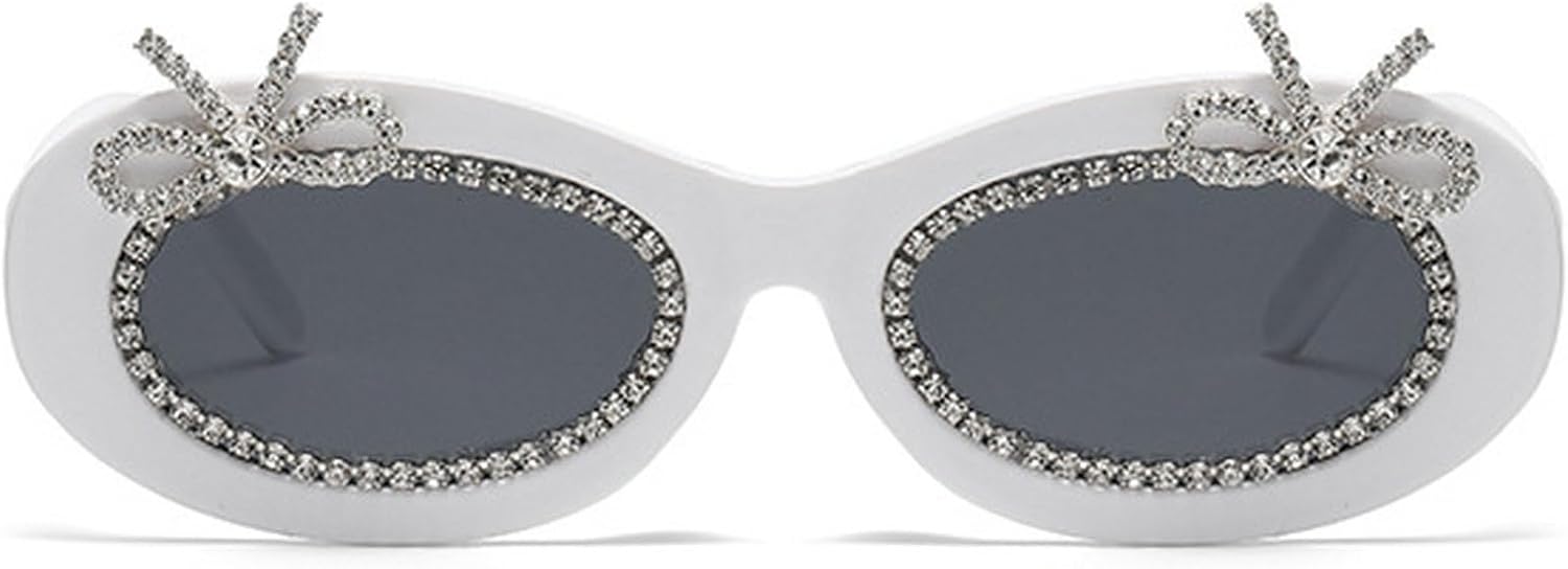 

Овальные солнцезащитные очки с бриллиантовым бантом, женские блестящие очки для фотосессий, солнцезащитные очки со стразами для женщин, защита от ультрафиолета UV400 mincl, White Black