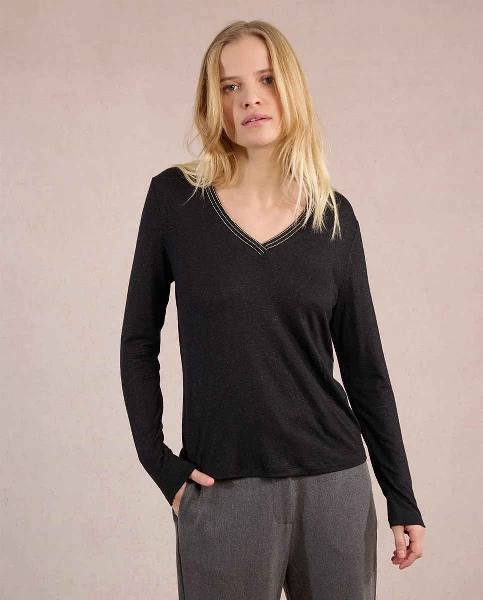 

Женский джемпер с длинным рукавом из блестящей ткани Molly Bracken, черный