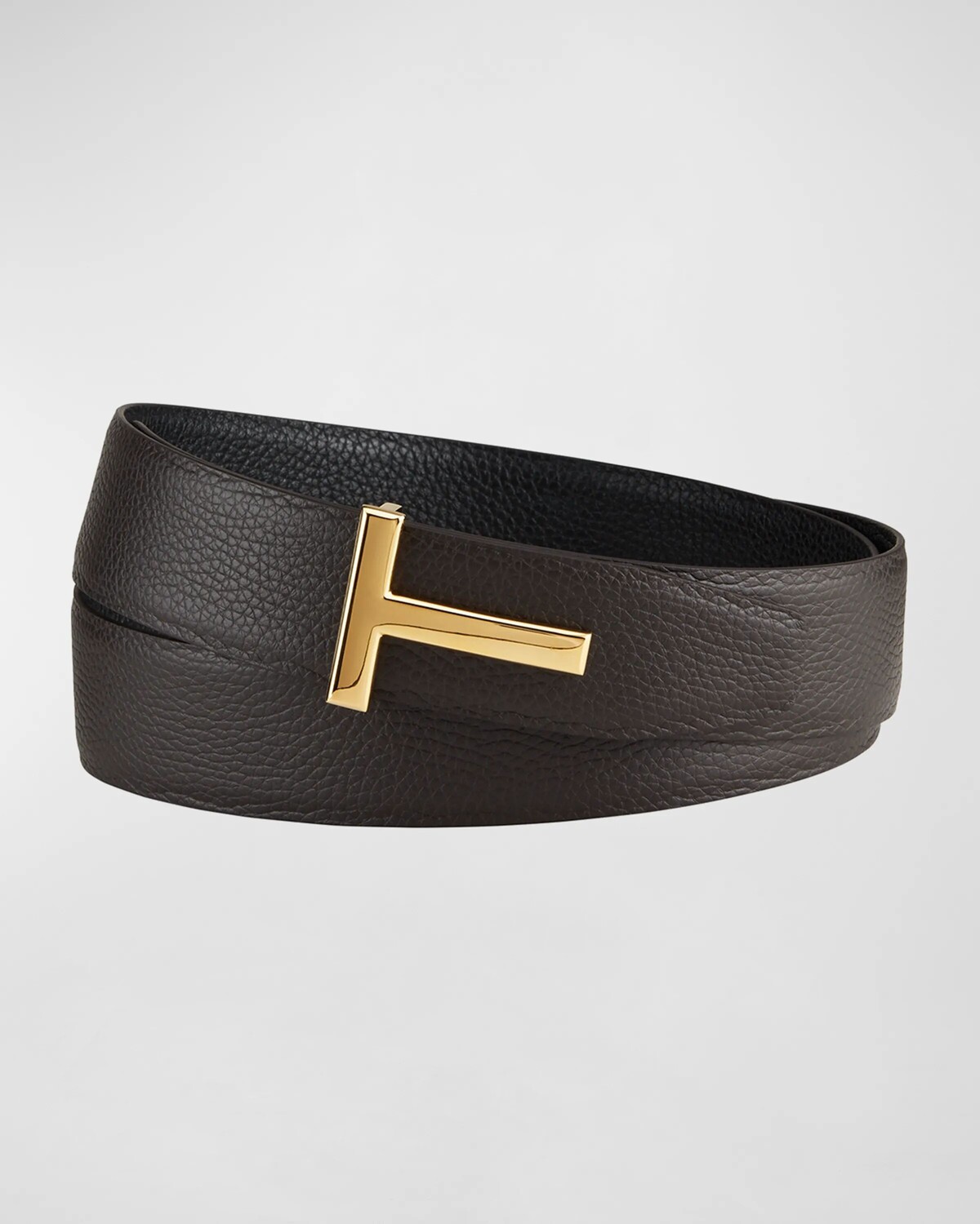 

Мужской кожаный ремень Signature T TOM FORD, цвет Brown / Black