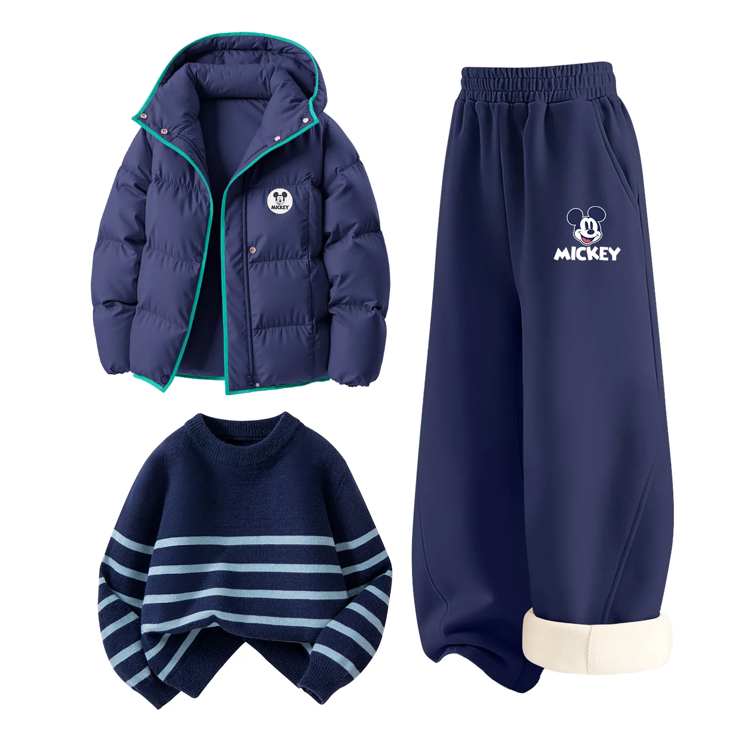 Детский спортивный костюм с круглым вырезом Disney, [Thickened and Fleece-Lined]Dichi Round Hook-and-Loop K Navy Blue+DiB Trendy Mickey K Heather Gray+Solid Color Navy Blue — фото 3