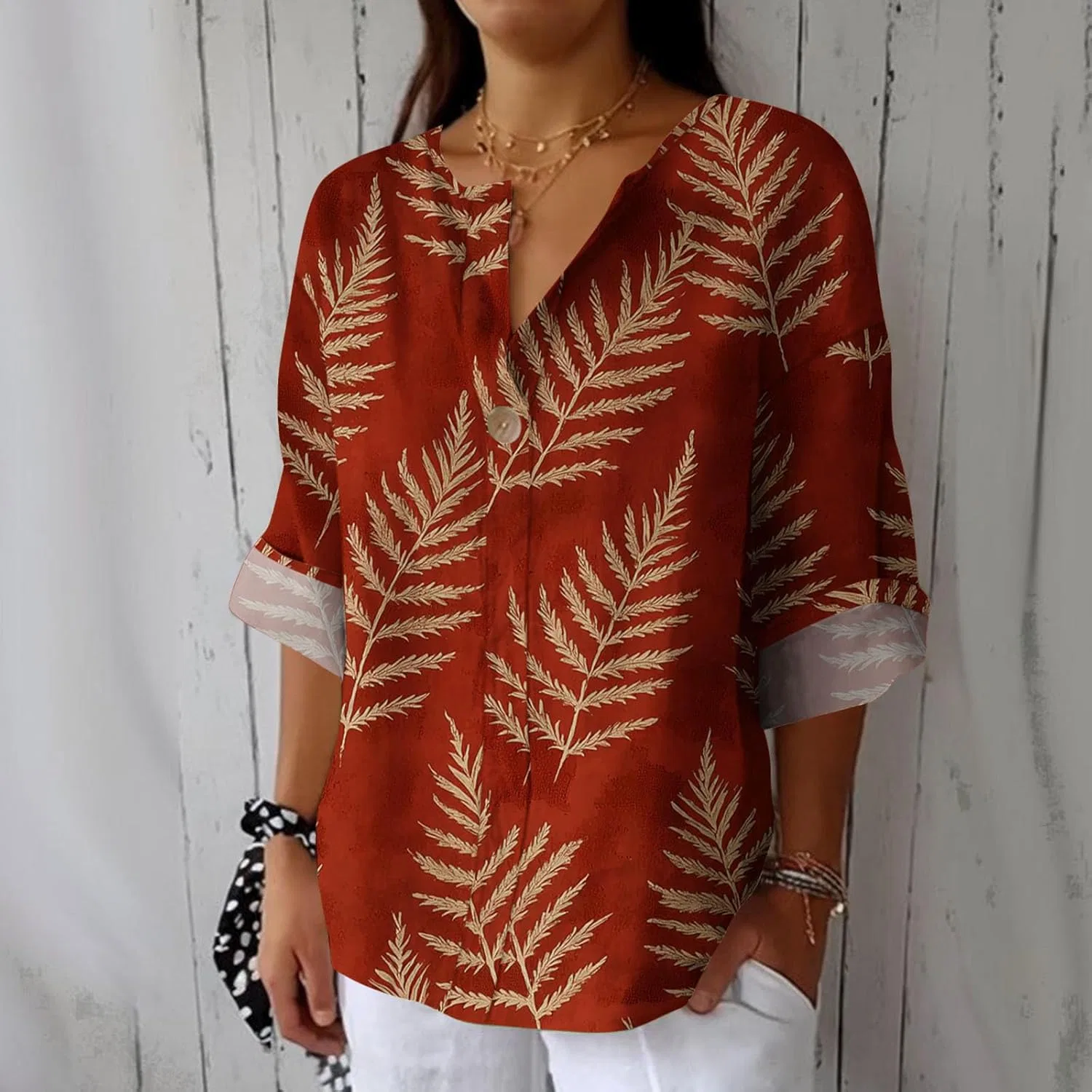 Футболка женская с градиентом, лонгслив, V-образный вырез, Polyester, L-646 Watermelon Red — фото 2