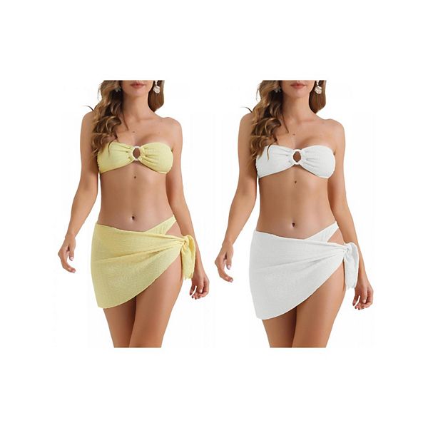 

2 комплекта женского бикини с ребристой лентой o-ring, 3-частный треугольный низ на застежке сзади Inspire Chic, White Light Yellow, Белый, 2 комплекта женского бикини с ребристой лентой o-ring, 3-частный треугольный низ на застежке сзади Inspire Chic, Wh