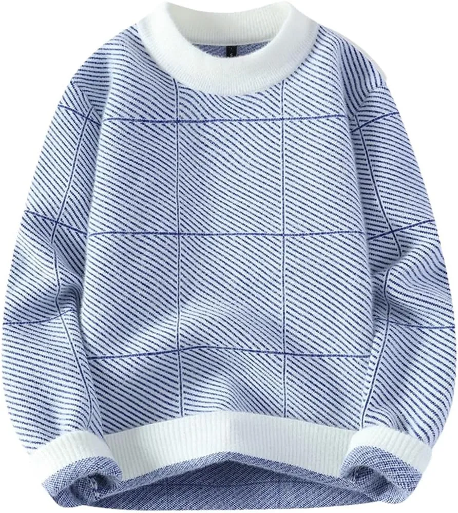 

Зимний мужской свитер с круглым вырезом и полосками