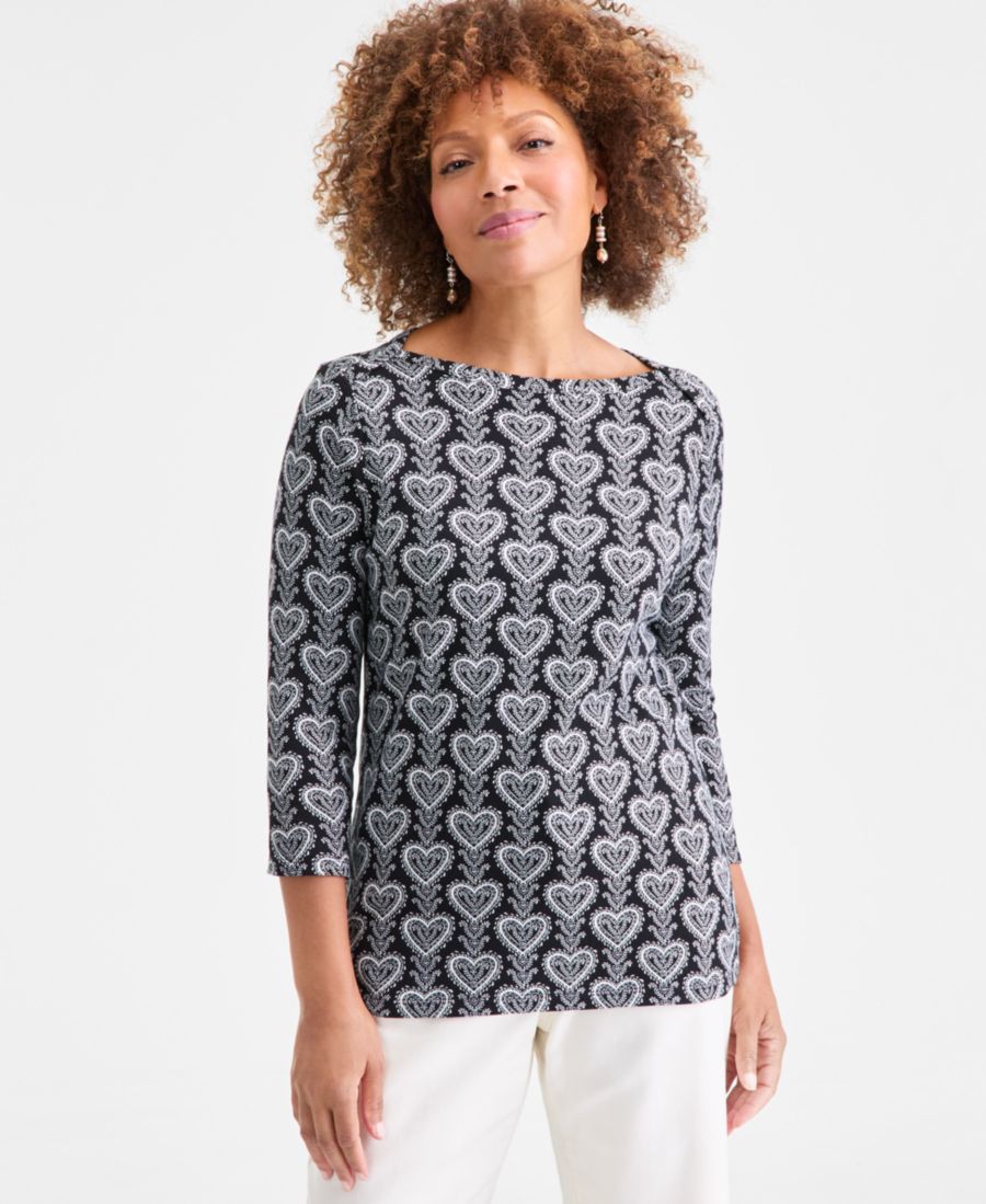 

Укороченный топ из пима-пима с сердечками, эксклюзивно для Macy's Style & Co, Deep Black Combo