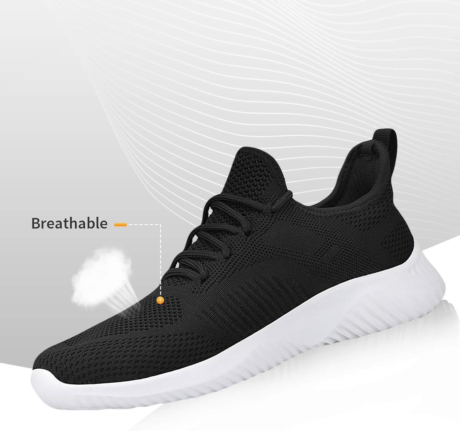 Кроссовки Flysocks для мужчин с легкой посадкой, нескользящие рабочие туфли, легкие дышащие сетчатые кроссовки для повседневной носки, тенниса, бега и ходьбы, черный — фото 2