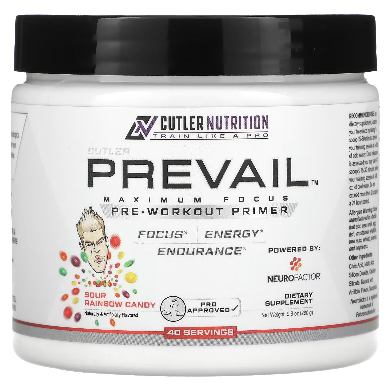 

Prevail, Предтренировочный праймер, конфеты Sour Rainbow, 9,8 унции (280 г) Cutler Nutrition