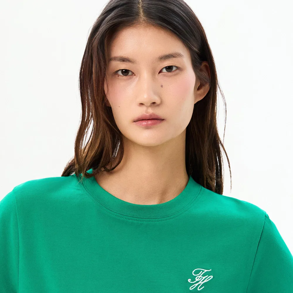 Женская зелёная футболка-джерси с логотипом Script от Tommy Hilfiger Women — фото 4