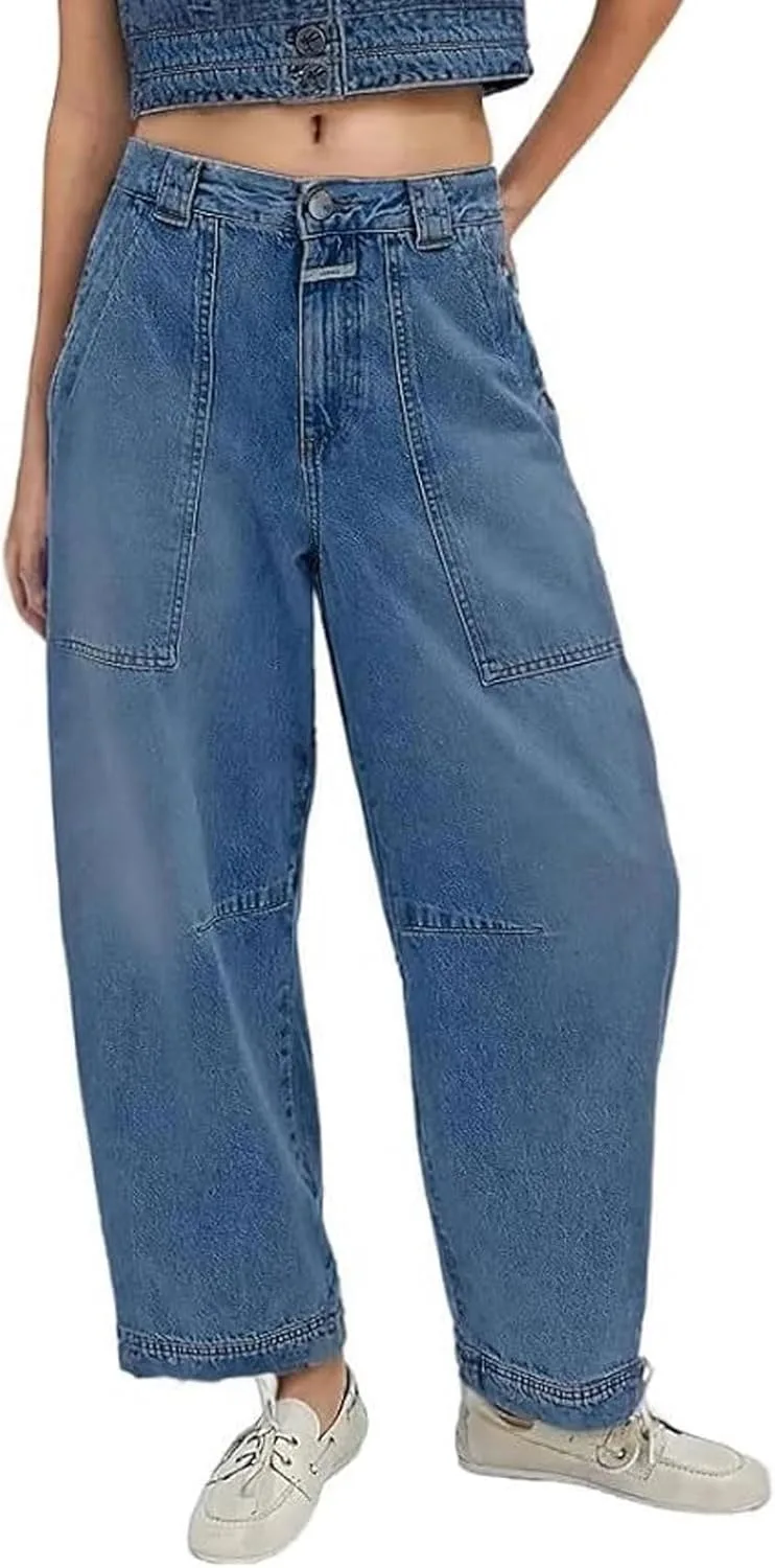 

Женские джинсы boyfriend baggy barrel jeans mid rise wide leg с патчворком и потертостями CHARTOU