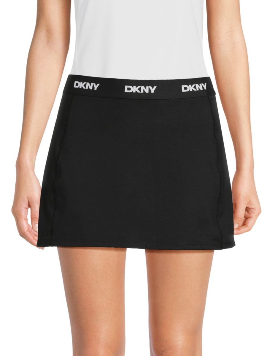 

Мини-юбка А-силуэта с логотипом DKNY, черный