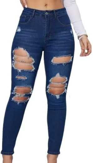 

Женские джинсы Slim Fit с эластичностью и потертостями WHEWGLC