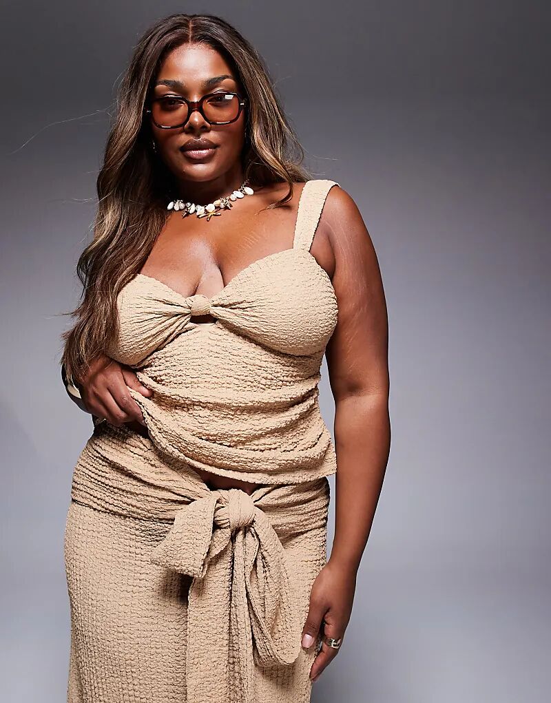 

Эксклюзивный фактурный пляжный топ Curve Ozzy кремового цвета с узлом спереди Asos Curve