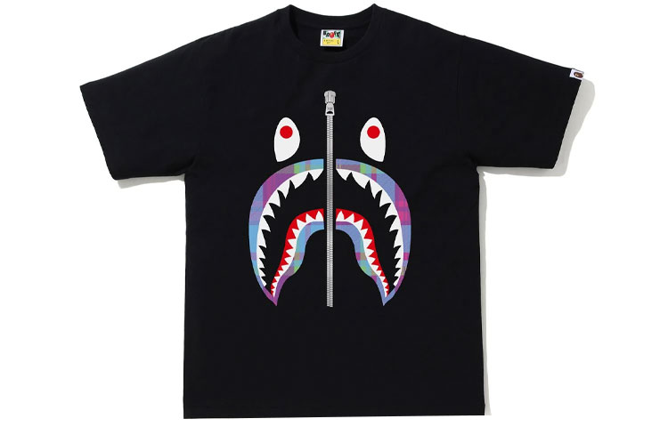 

Футболка Bape Check Shark A BATHING APE, черный/фиолетовый