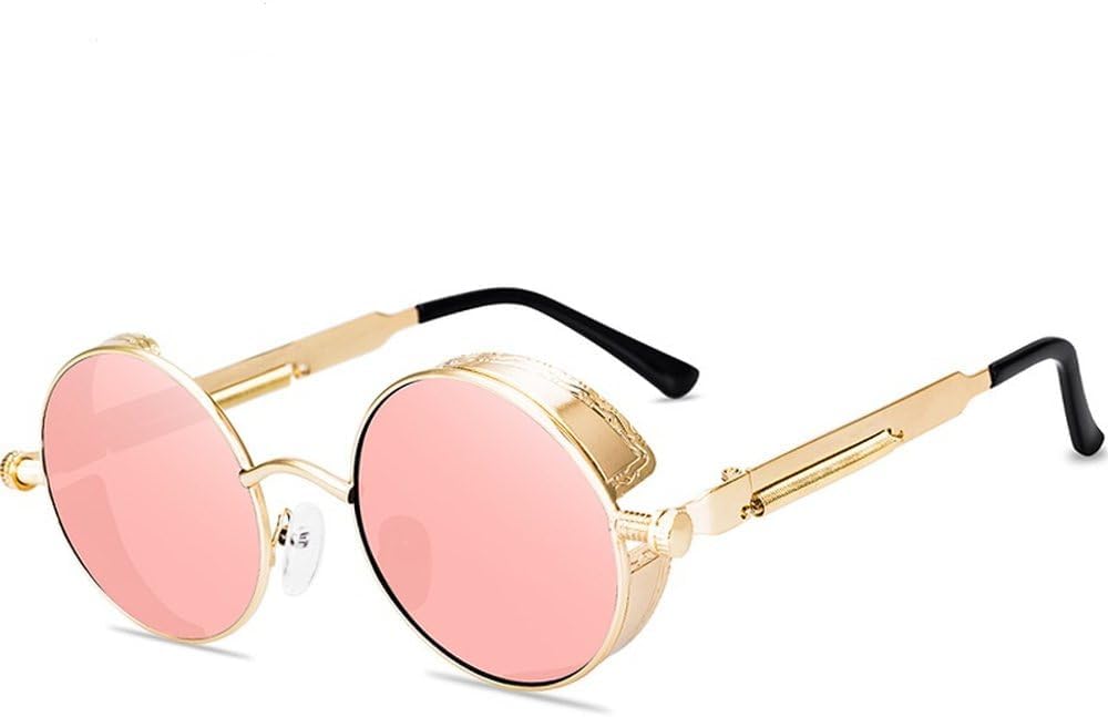 

Классические солнцезащитные очки в стиле стимпанк для мужчин и женщин, винтажные, с круглой металлической оправой, высокое качество, защита от УФ-излучения UV400 HVTVTLA, Pink