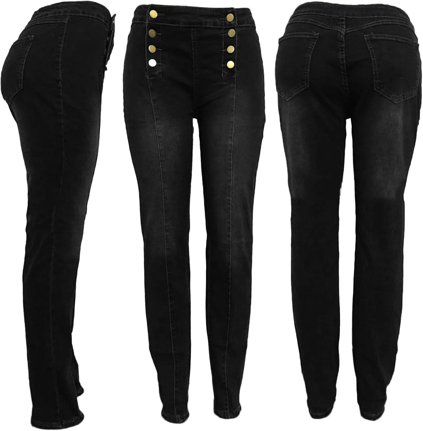 GPCHAN Женские джинсы с высокой посадкой, Slim Fit, подтягивающие, скинни, стрейч, деним, с двойным рядом пуговиц — фото 4