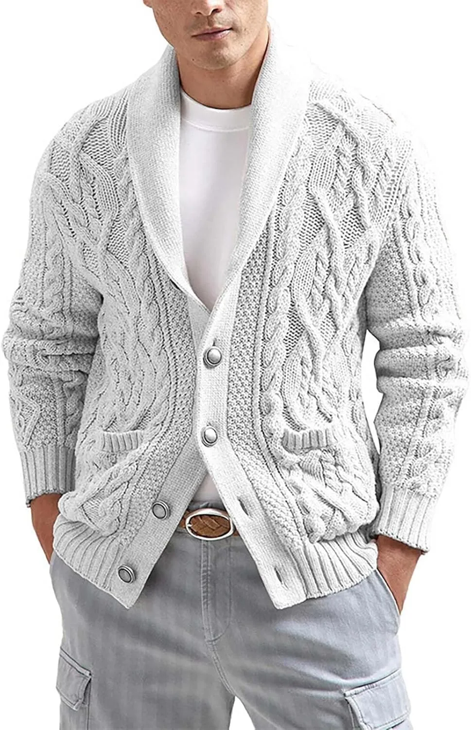 

Мужской кардиган Slimming Twist Knit с воротником-шалью и карманами PETCDIM