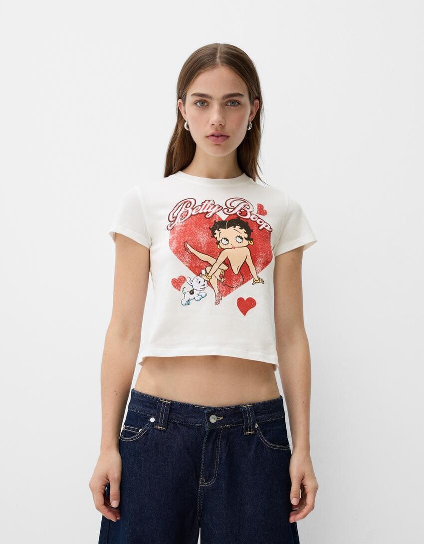 

Футболка с коротким рукавом betty boop Bershka, белый