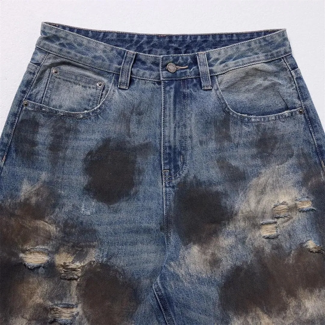Джинсы с потертостями Men's Vintage Ripped Baggy Jeans, B575 Blue — фото 4
