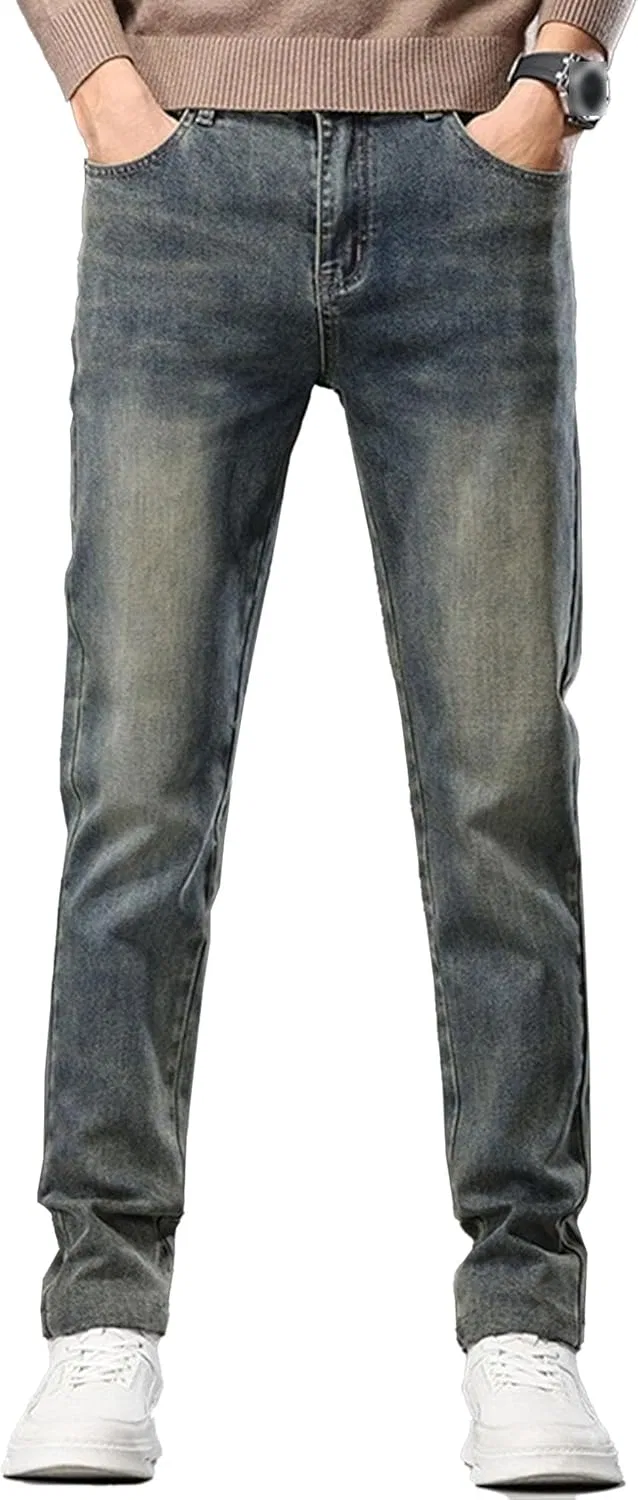 Джинсы прямые Men's Slim Fit Bootcut Jean Denim Hip Hop Vintage Jeans Pants Casual Loose Fit Long Trousers, Retro Blue