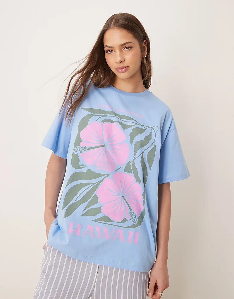 

Футболка свободного кроя ASOS DESIGN с принтом Гавайев синего цвета