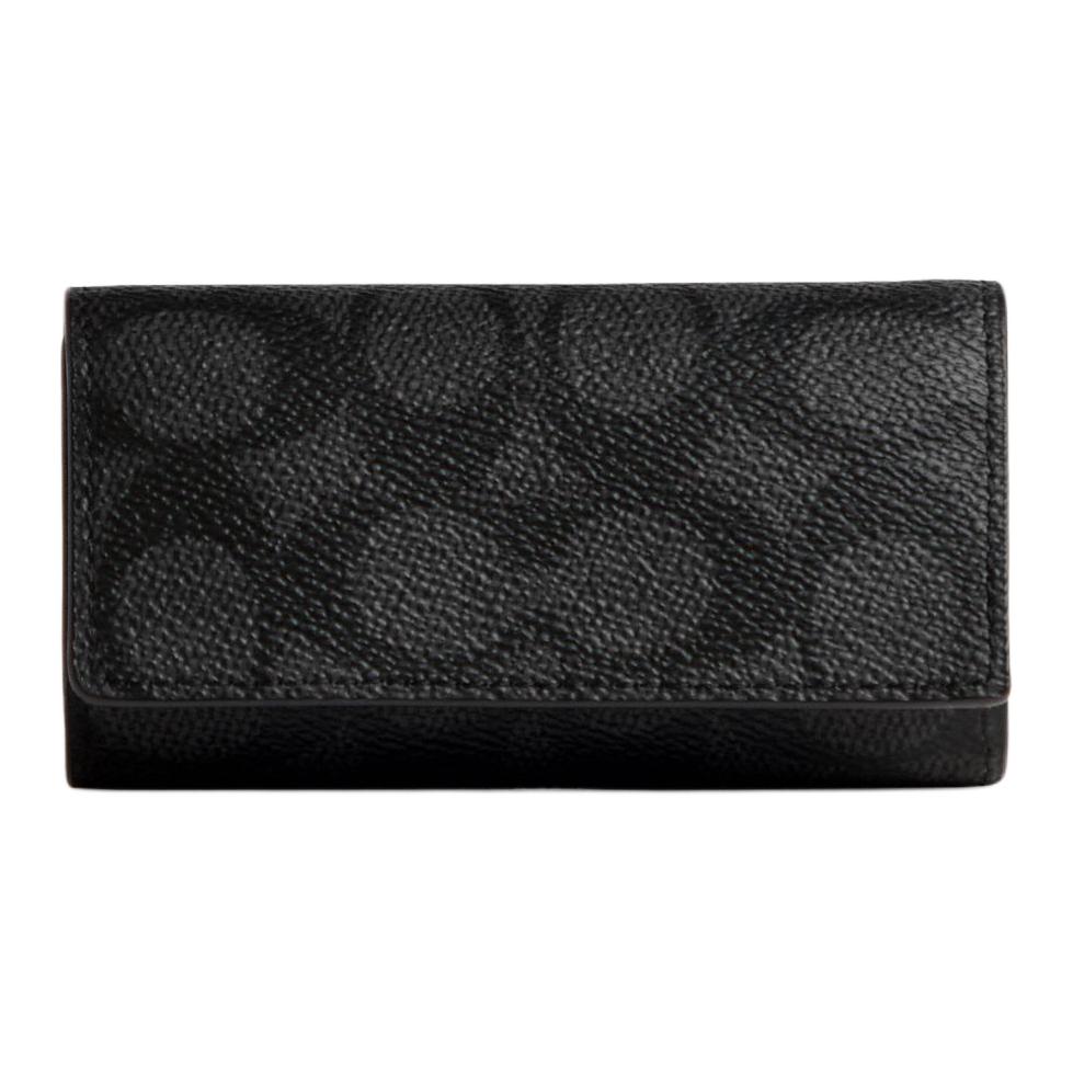 

COACH Шестикольцевой кошелек-клатч из лакированной кожи с отделкой из телячьей кожи мини унисекс черный, Black
