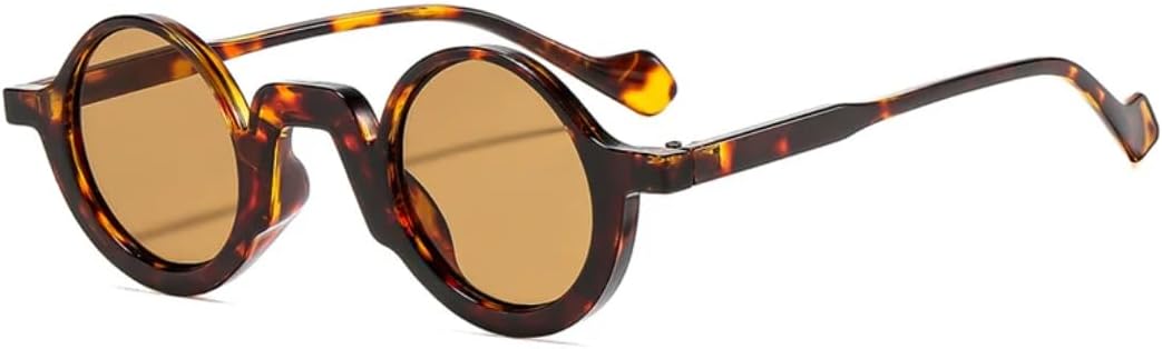 

Солнцезащитные очки для мужчин и женщин - защита UV400 - маленькие круглые, в стиле панк, сине-зеленые с леопардовым принтом, для занятий спортом на открытом воздухе и вождения DSVIGF, Leopard Tea