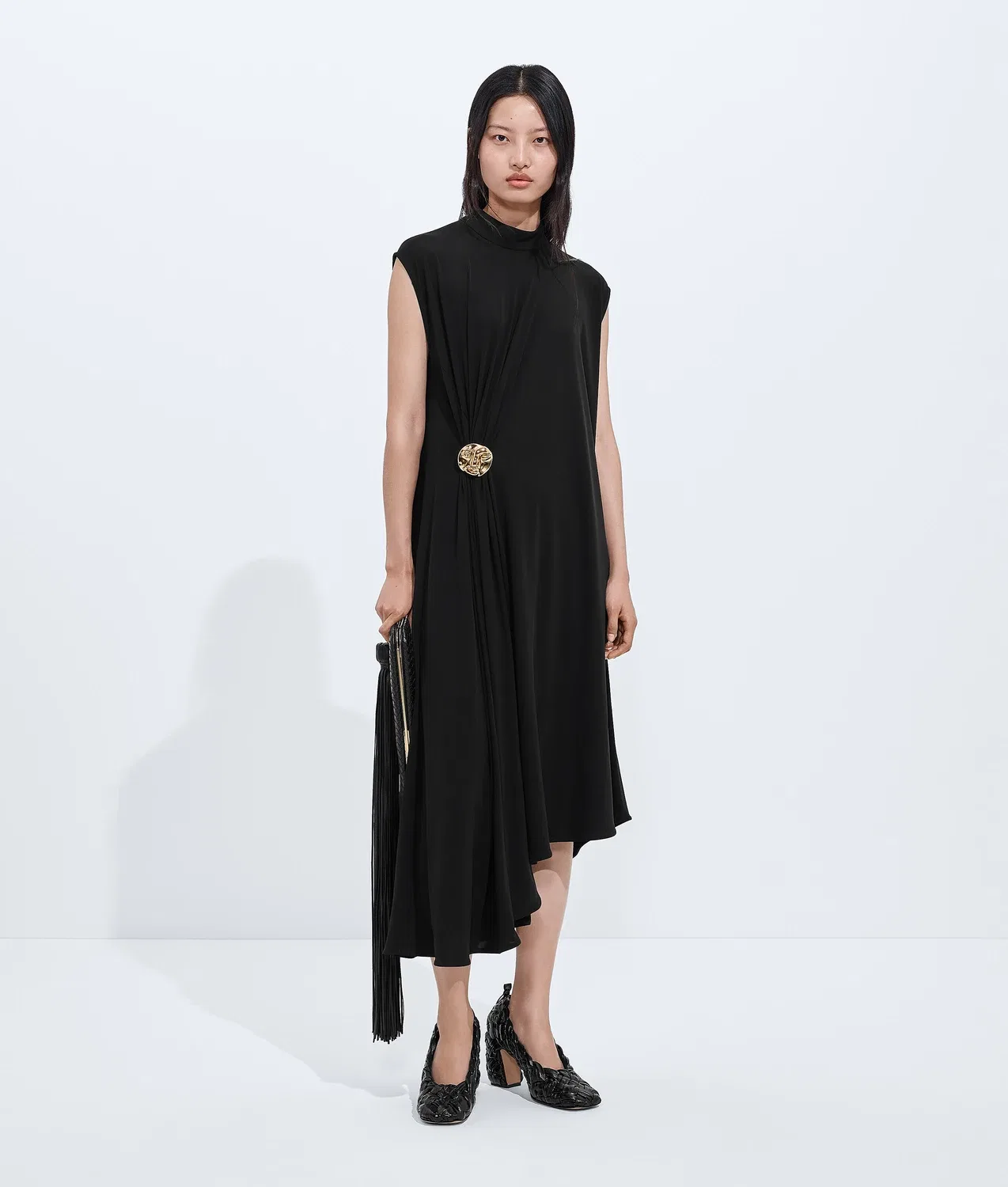 Платье из крепа и вискозного джерси BOTTEGA VENETA, черный