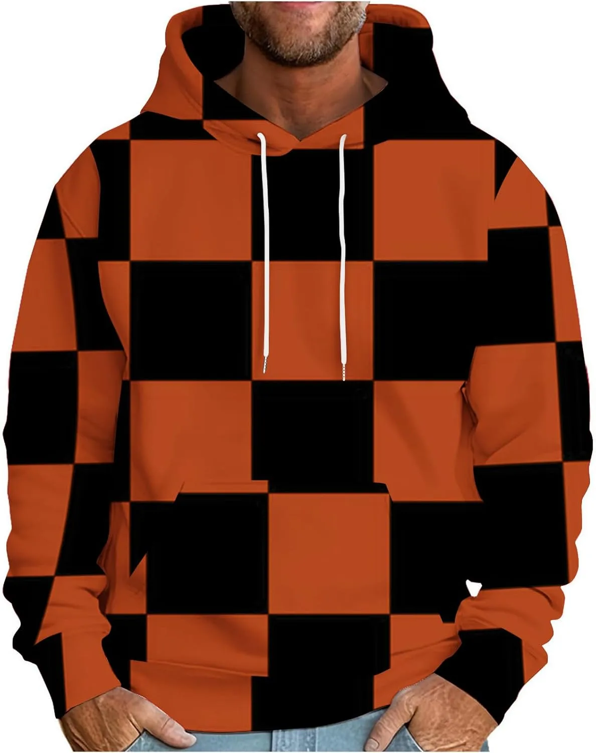 

Толстовка с капюшоном Plaid для мужчин, Oversized, с карманом Kangroo OTSANT