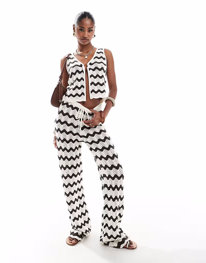 

Широкие пляжные брюки крючком в шоколадно-кремовых тонах 4Th & Reckless