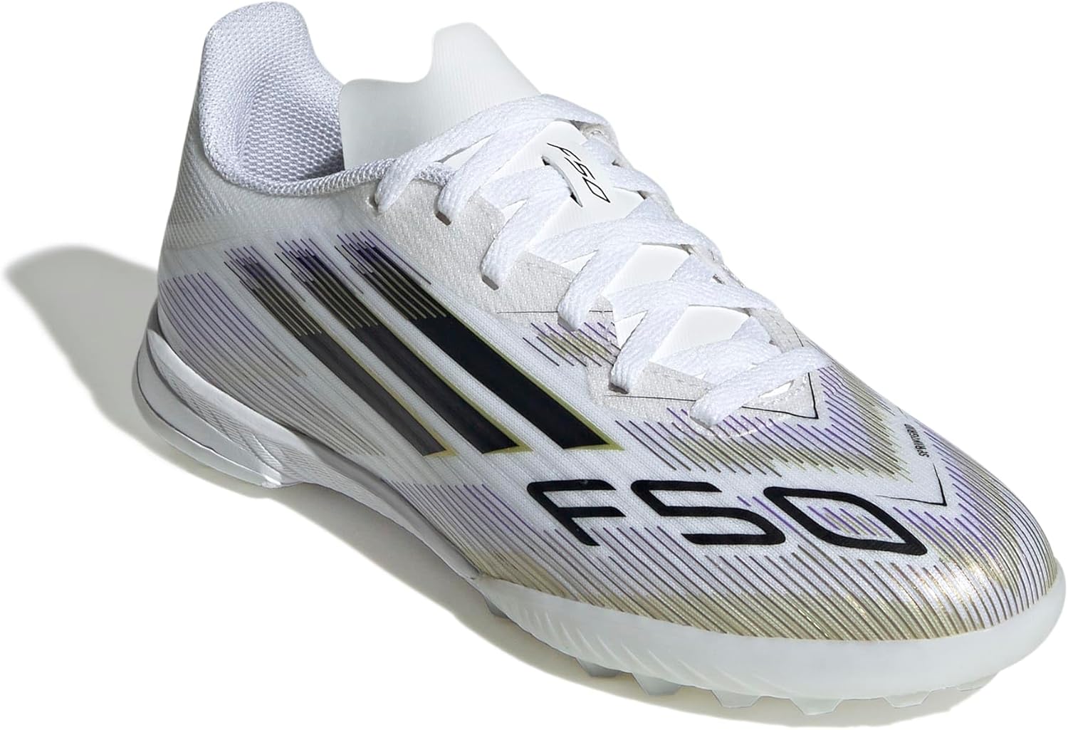 Детские кроссовки Adidas F50 League Turf (унисекс), белый/черный/золотой — фото 4