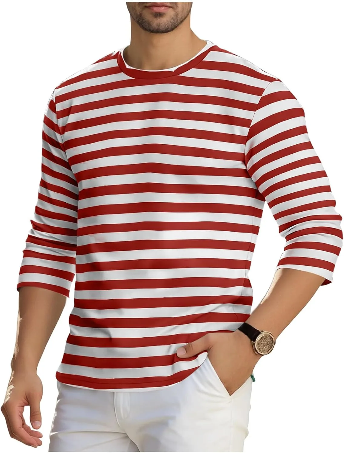 

Xiaojmake мужская повседневная рубашка с полосками 3/4 рукава, черно-белая полоска