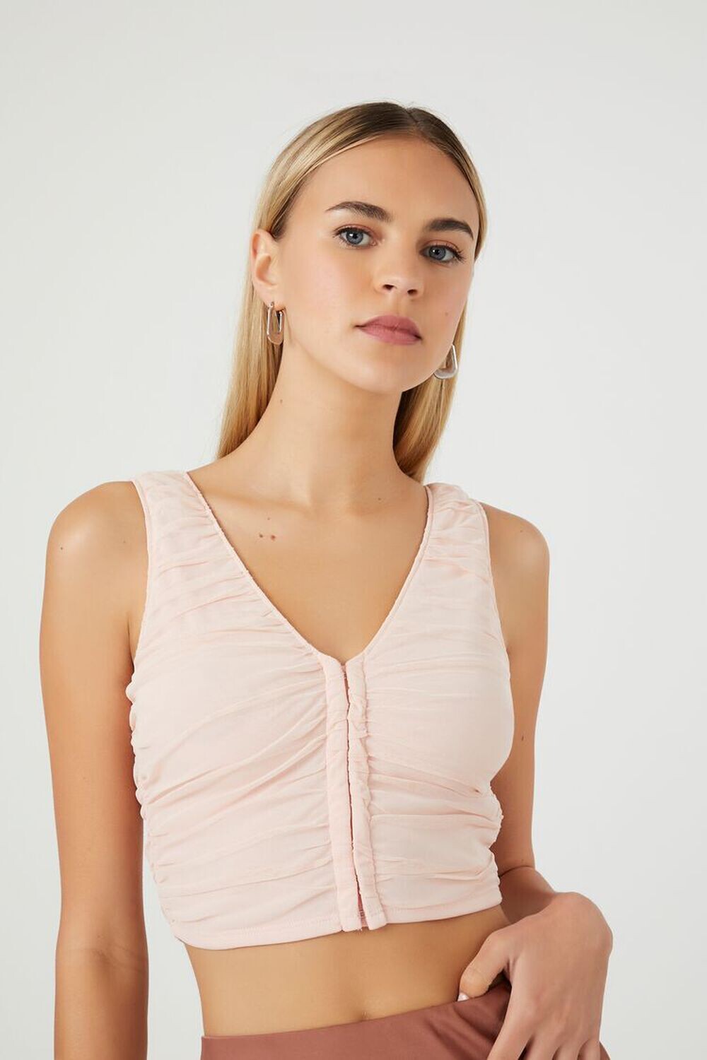 

Укороченный сетчатый топ со сборками Forever 21, розовый