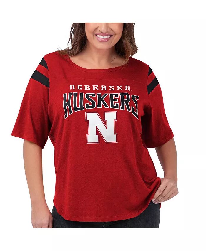 

Женская футболка-половинка с коротким рукавом Scarlet Nebraska Huskers Plus Size Linebacker G-III 4Her by Carl Banks