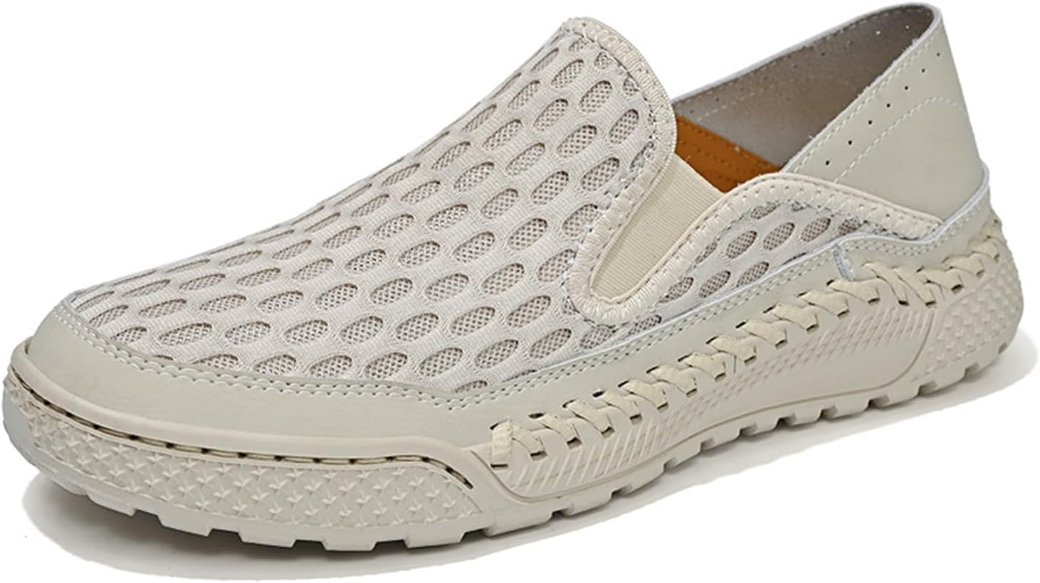 

Мужские дышащие с сеткой мокасины с ручной строчкой, удобные с широким круглым носком, без шнурков, с мягкой подошвой, спортивные легкие нескользящие прогулочные ботинки для улицы и катания на лодке Nouriron, серый