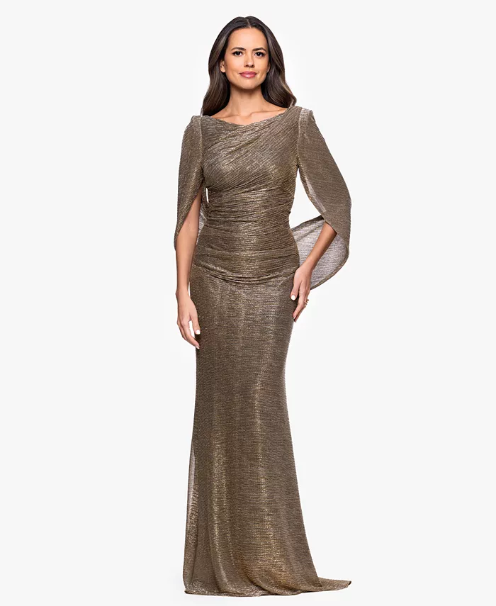 

Женское длинное платье с металлизированной драпировкой на спине и вырезом лодочкой Betsy & Adam, коричневый