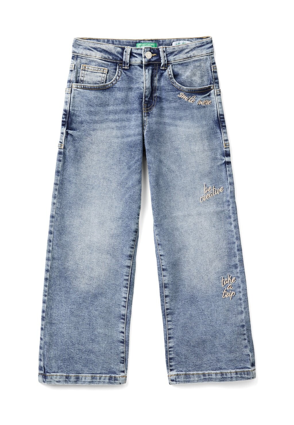 

Джинсы прямого кроя WITH EMBROIDERY AT FRONT AND ON BACK POCKET United Colors of Benetton, синий