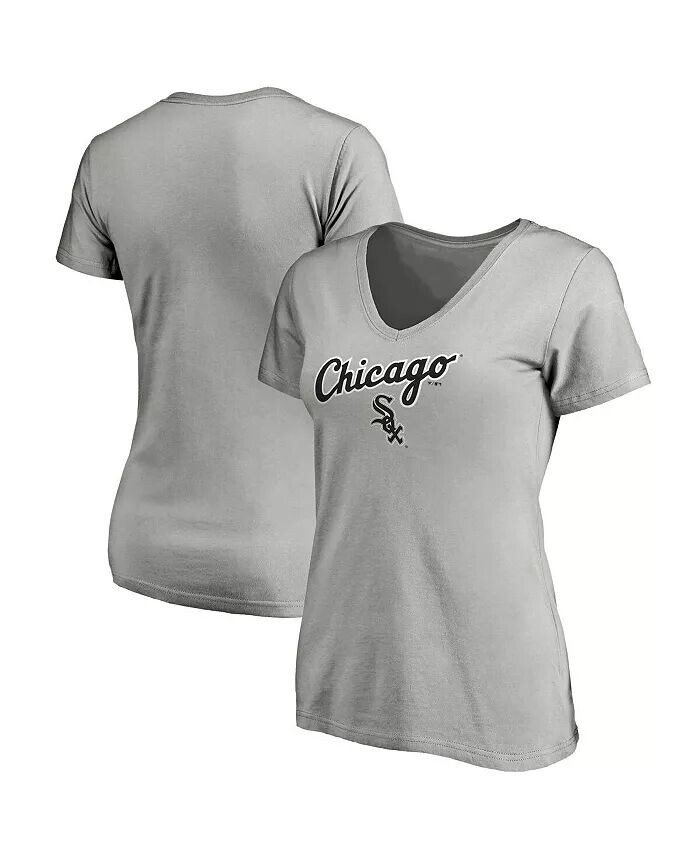 

Женская футболка с V-образным вырезом и логотипом Chicago White Sox, серая, меланжевая Fanatics