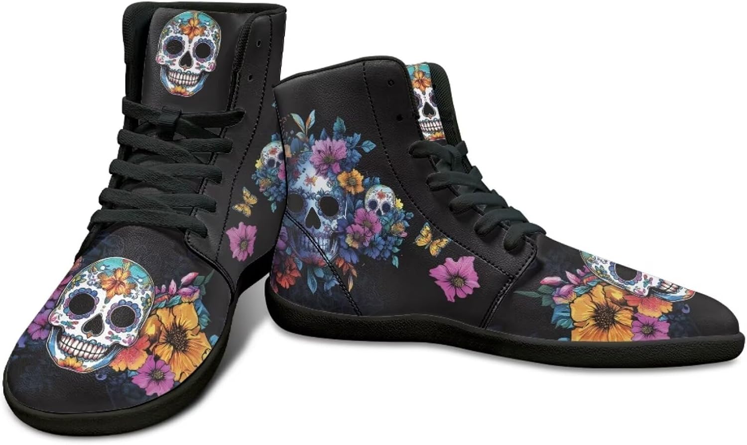 

Высокие кроссовки с принтом черепа для мужчин- ультралегкие кеды с резиновой подошвой для путешествий и бега Watdotory, Dead Sugar Skull Design