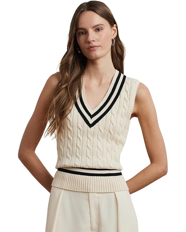 

Свитер Lauren Ralph Lauren Cable-knit Cotton Cricket Sweater Vest, цвет Mascarpone Cream/Black