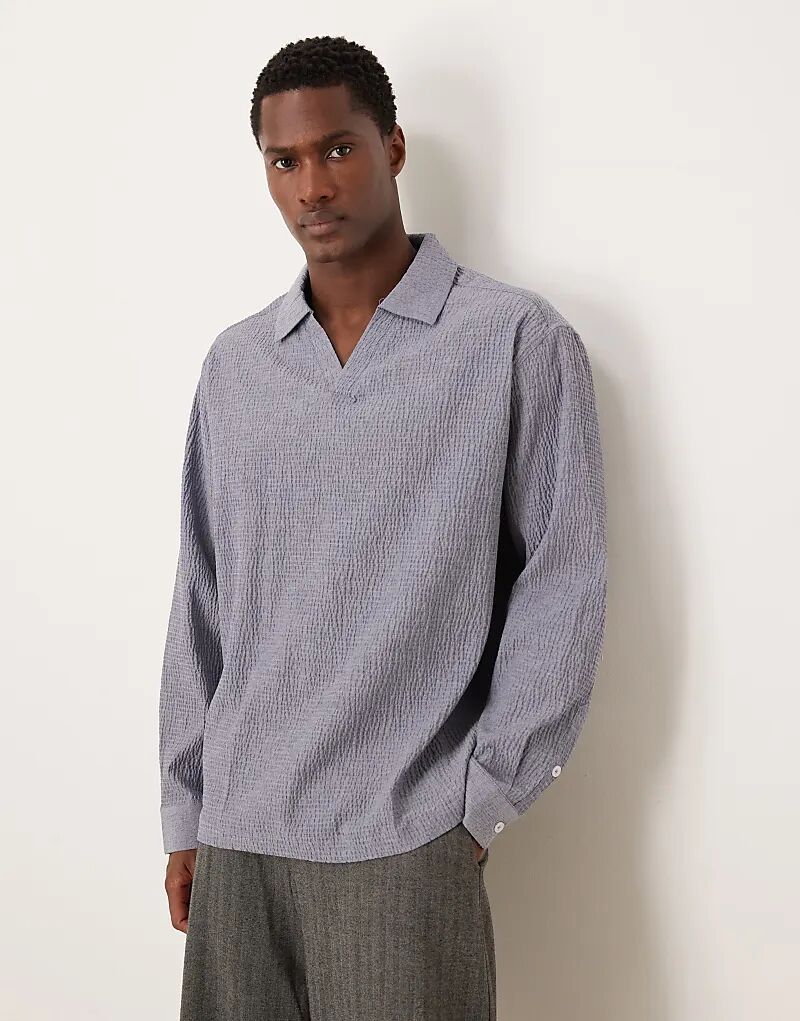 

Рубашка свободного кроя ASOS DESIGN из сирсакера с вышивкой на спине синего цвета