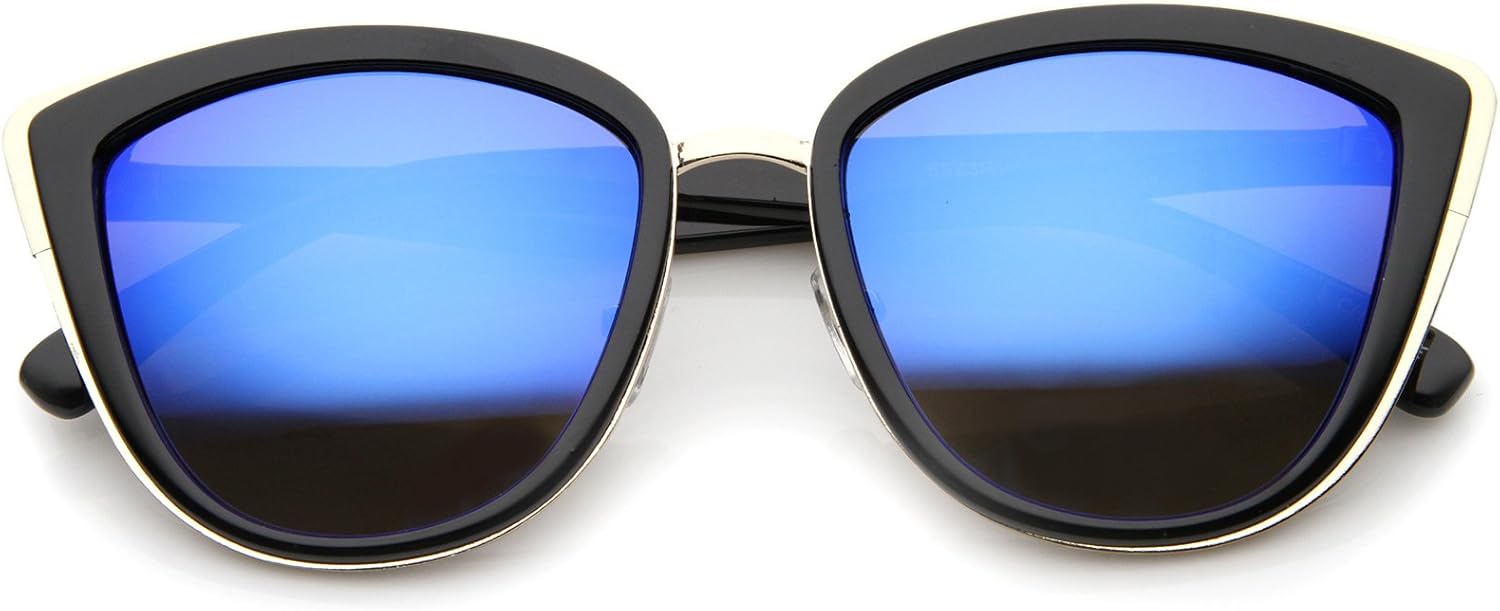 

Солнцезащитные очки zeroUV в стиле «кошачий глаз» с металлическим внешним каркасом, зеркальными линзами увеличенного размера, 55 мм, в модном металлическом исполнении, Black-gold / Blue Mirror