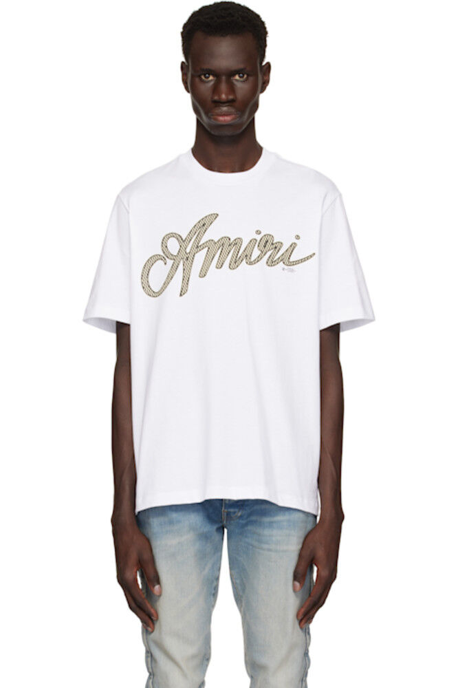 

Белая футболка с надписью «Amiri»