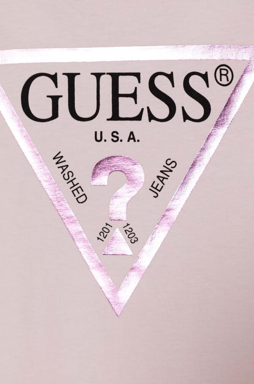 Детская хлопковая футболка Guess, розовый — фото 4