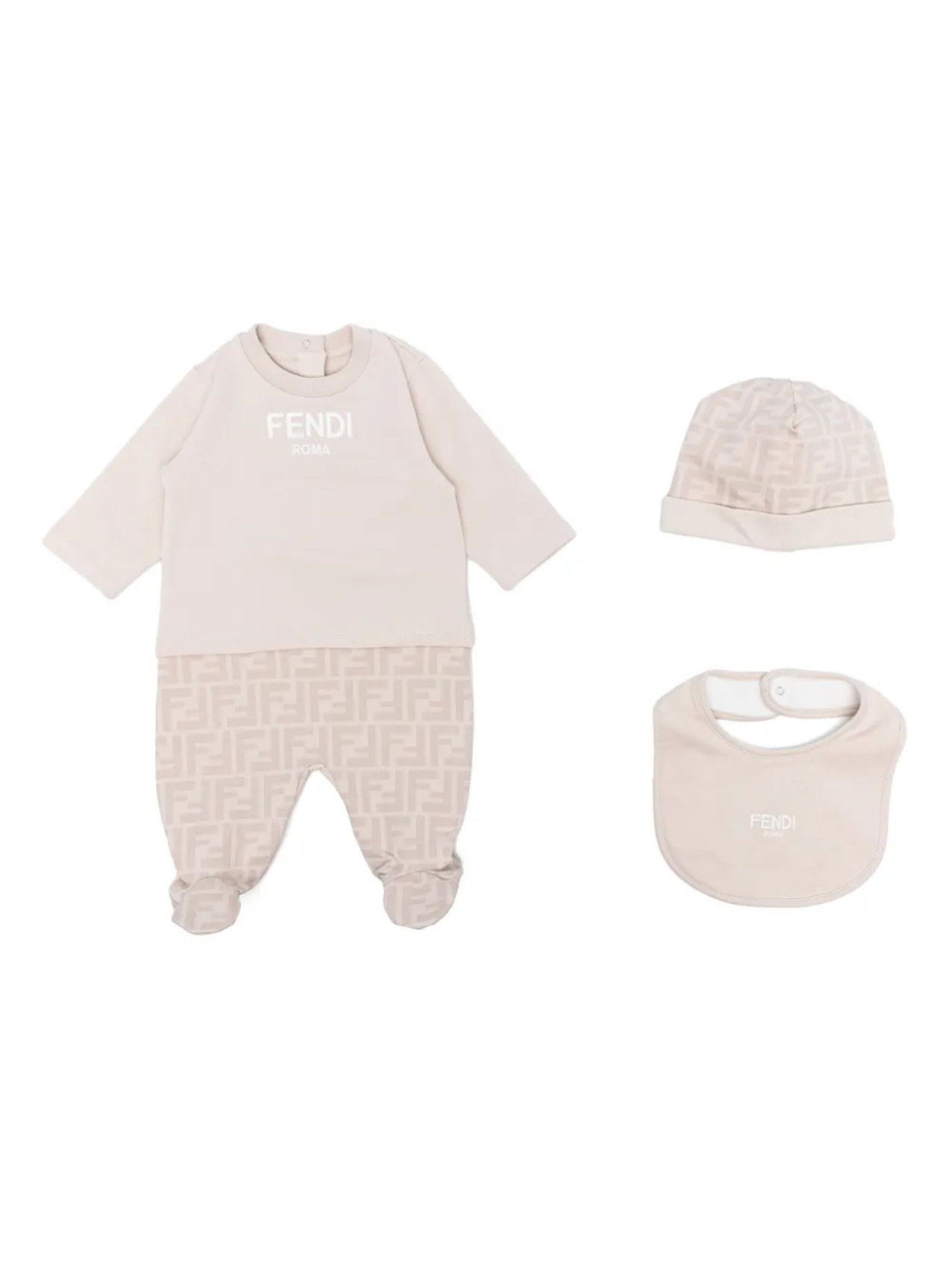 

Комплект из комбинезона и шапки с нагрудником Fendi Kids, нейтральный