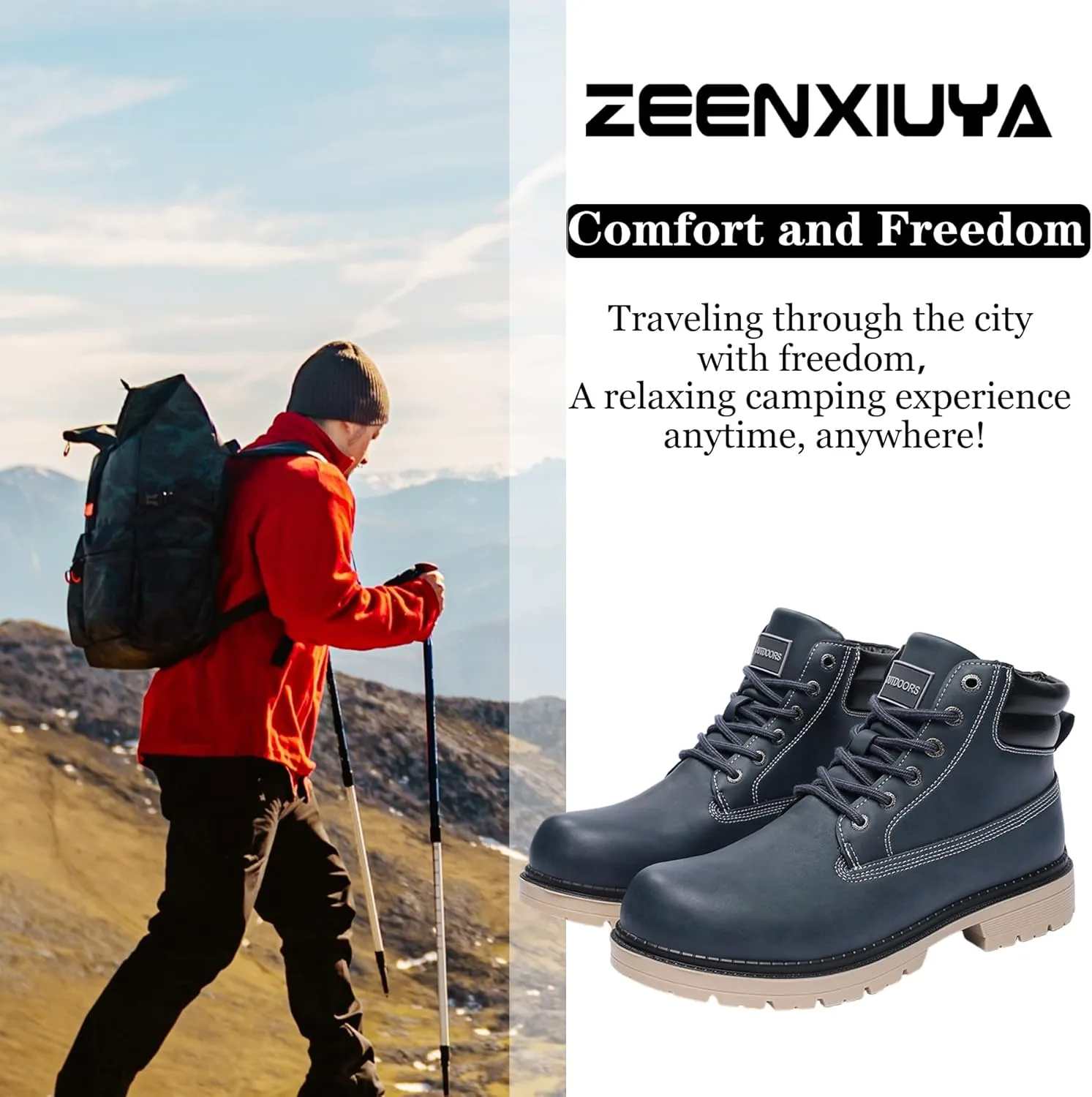 Женские походные ботинки ZEENXIUYA, мужские чукка-бутсы, противоскользящие, для активного отдыха, повседневные, водонепроницаемые, легкие и удобные ботинки на шнуровке до щиколотки, синий — фото 2