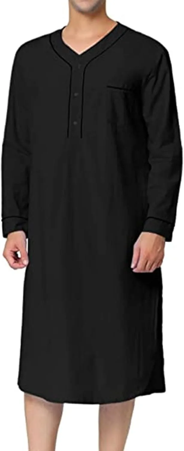 

Мужская ночная рубашка с длинным рукавом и воротником хенли FZYLQY