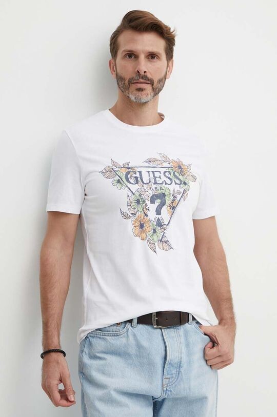 

Хлопковая футболка Guess, белый