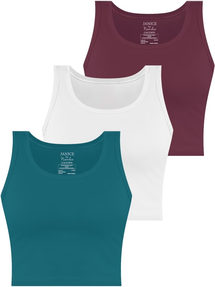 

Топ Janice 3 x Damen crop Namlea, цвет petrol/weiß/burgund